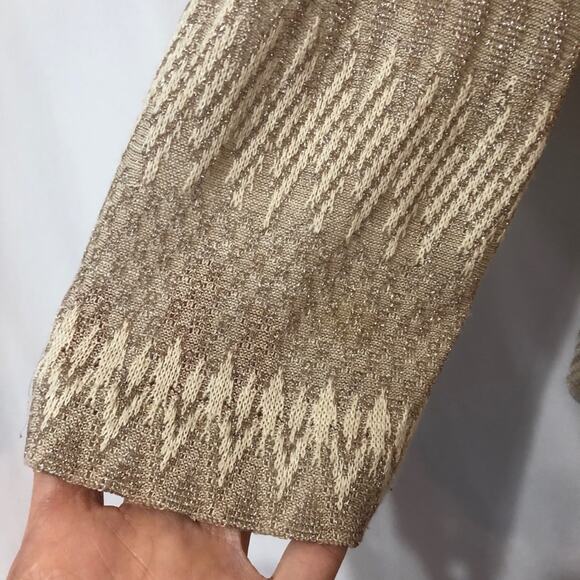 Jones New York Gold Metallic Cardigan Sweater Womens L Zig Zag Oversized Preppy - Picture 3 of 11